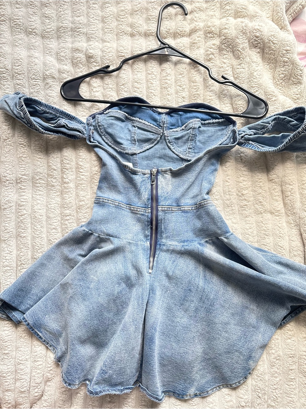 Fashion Nova Light Denim Blue Mini Dress with Ruffled Straps - Picture 3 of 4